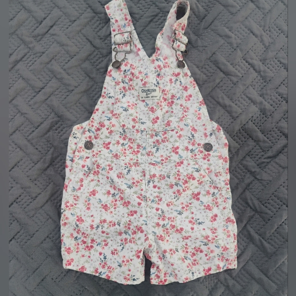 OshKosh B'gosh Floral Kid Shortalls - Pink and White 3T